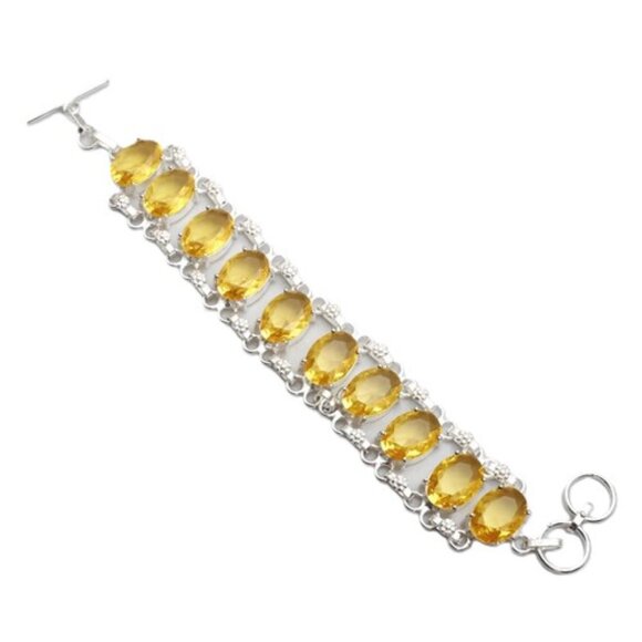 Citrine Gemstone Sterling Silver Handmade Bracelet Jewelry 21 Gms - Picture 1 of 1